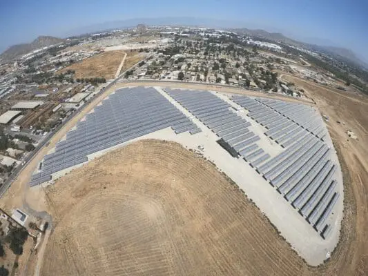 Drone image of a Stronghold Engineering commercial solar panel installation