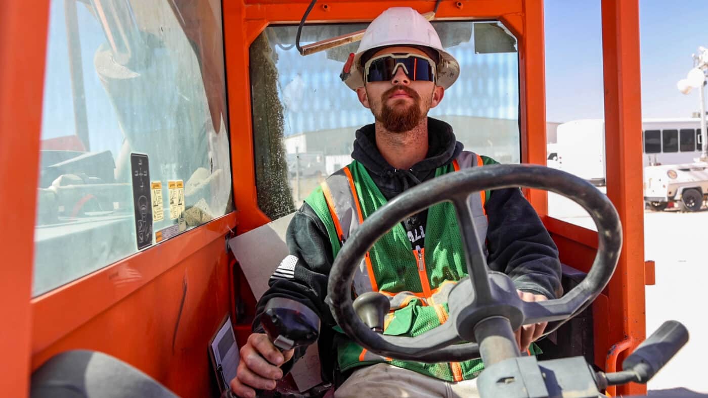 man in tractor on construction site
